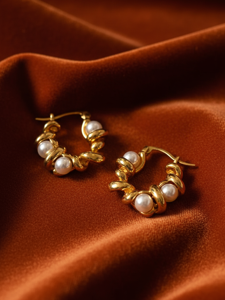 Whirl Pearl Hoops