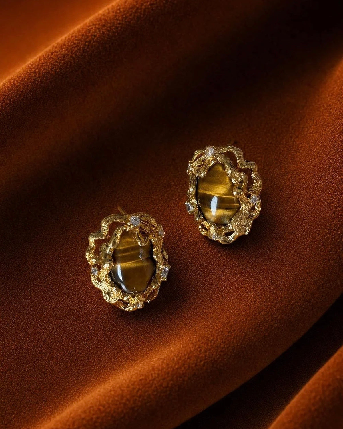 Tiger’s Eye Ripple Stud Earrings