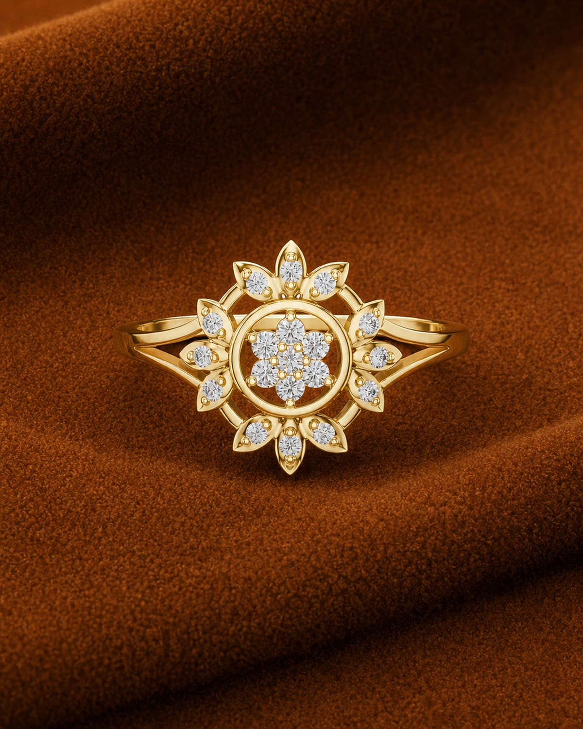 Sunburst Floral Halo Ring by MONICONIC