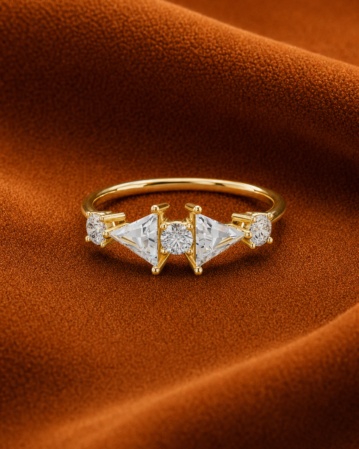 Trillion Round Five Stone Ring by MONICONIC