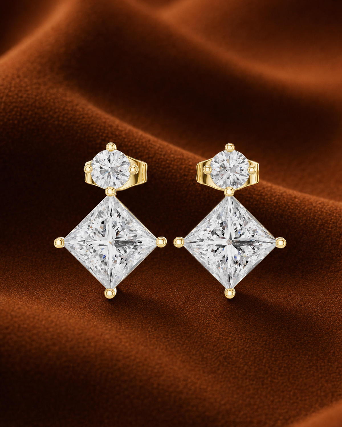 Round Princess Diamond Drop Earrings by MONICONIC