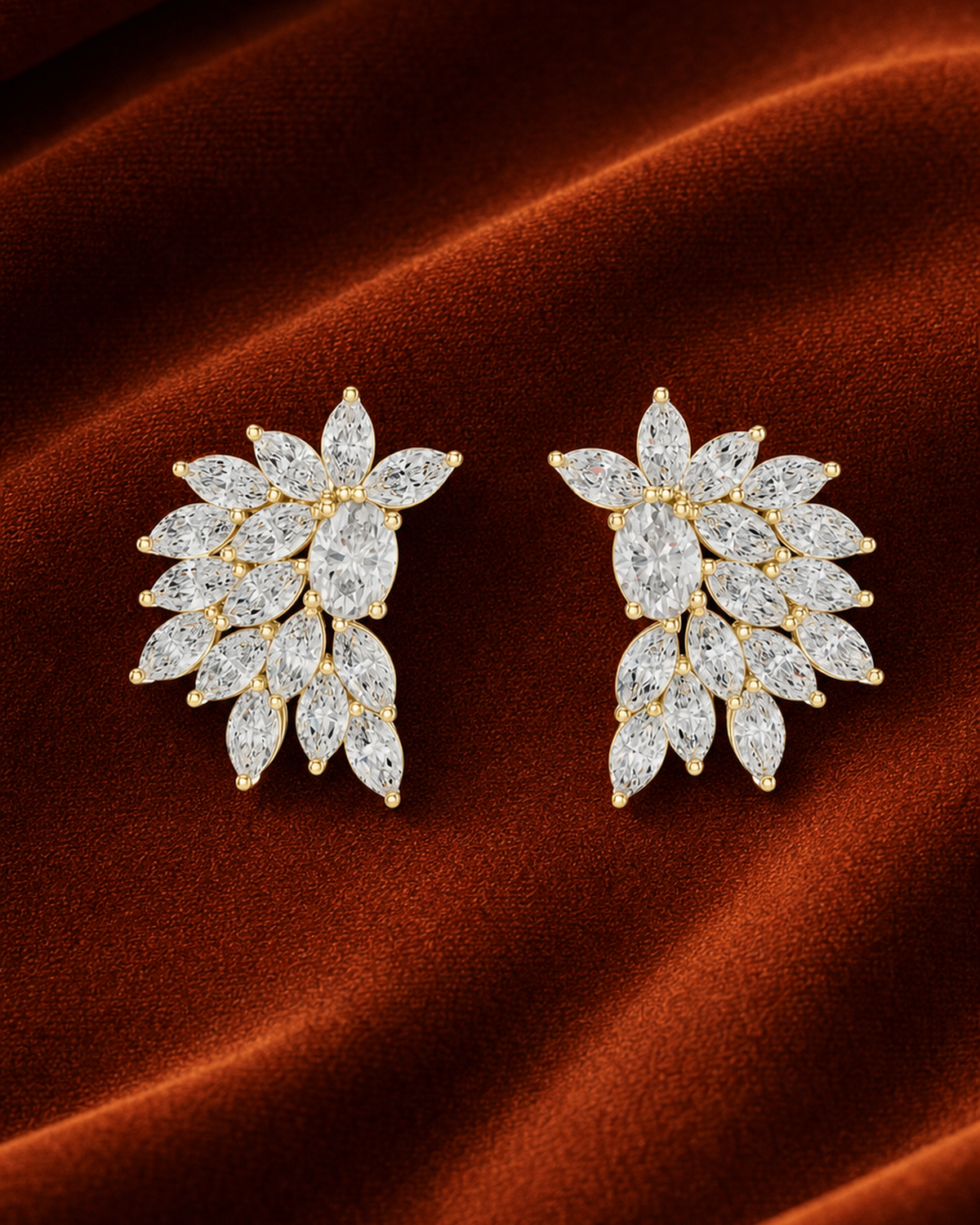 Marquise Leaf Diamond Stud Earrings by MONICONIC