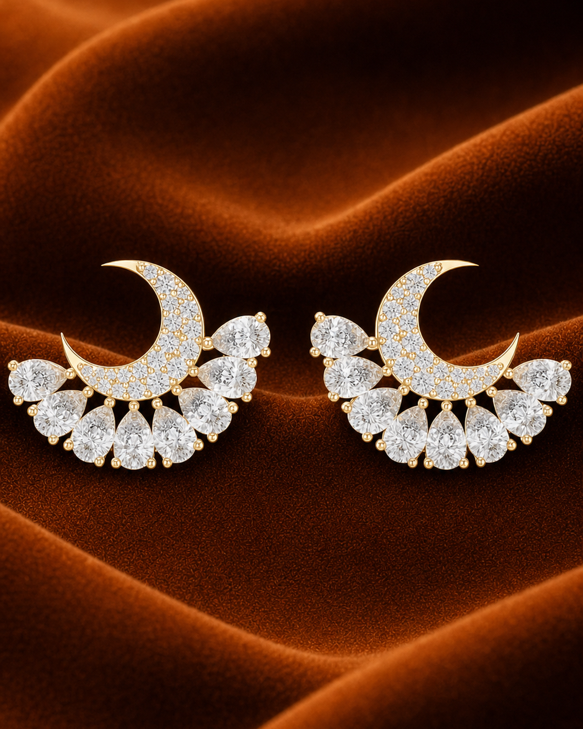 Crescent Moon Diamond Stud Earrings by MONICONIC