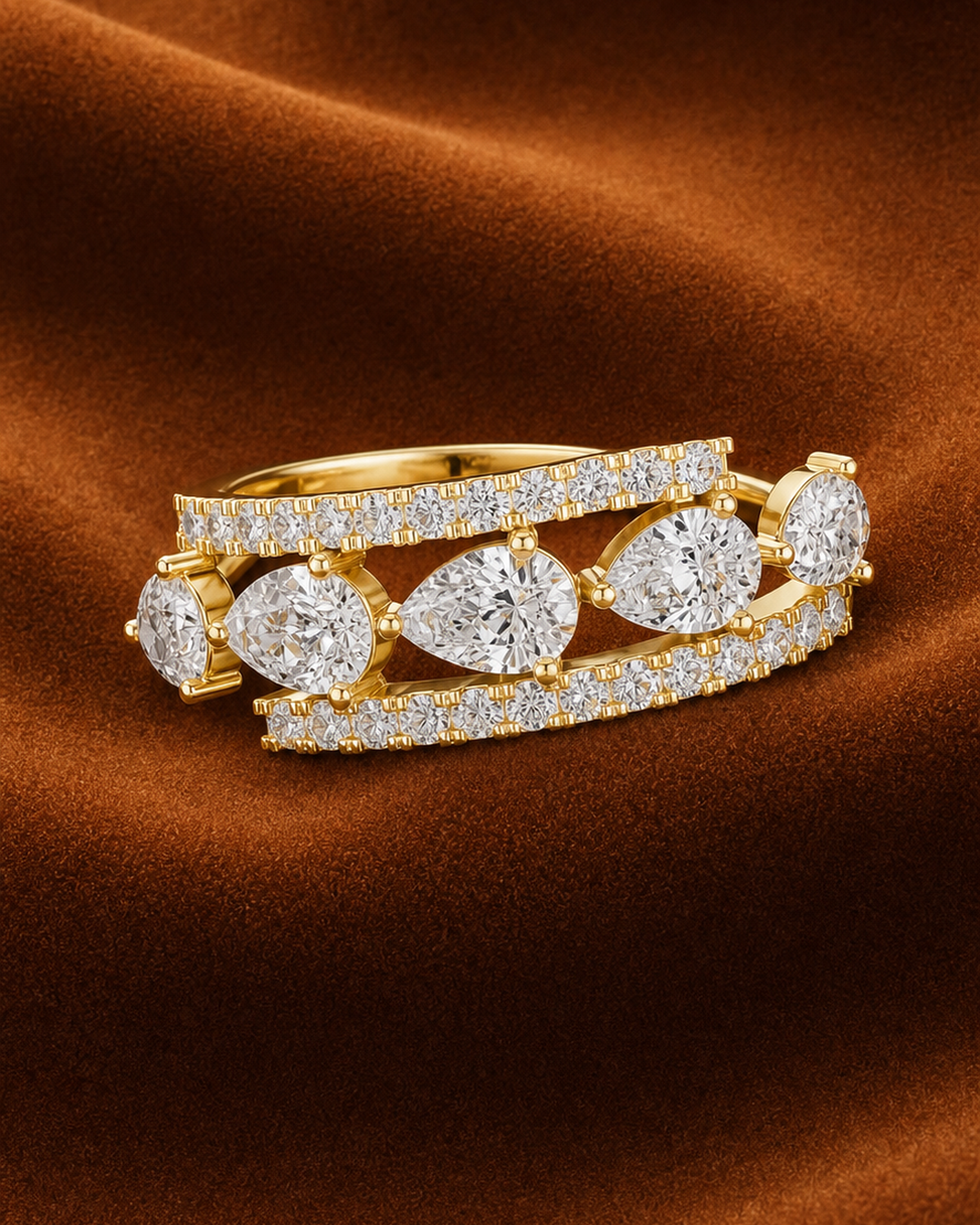 Five Pear Pavé Ring by MONICONIC