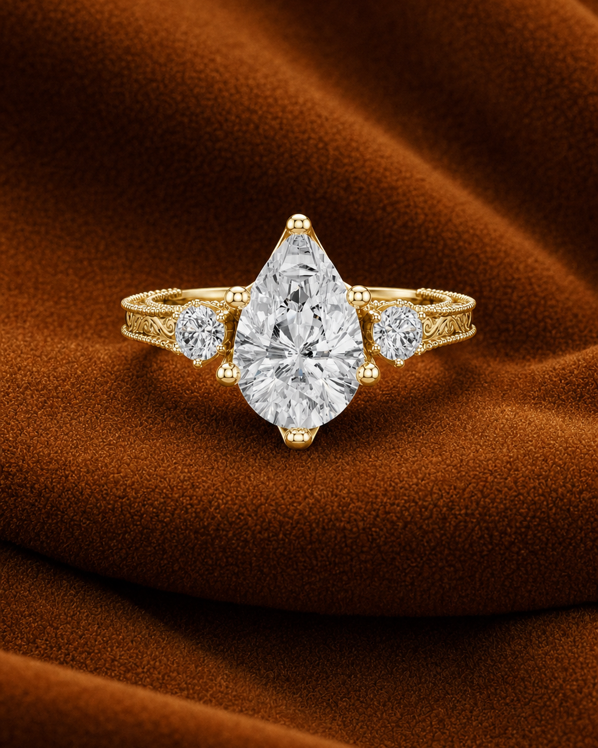 Pear Three Stone Ring by MONICONIC