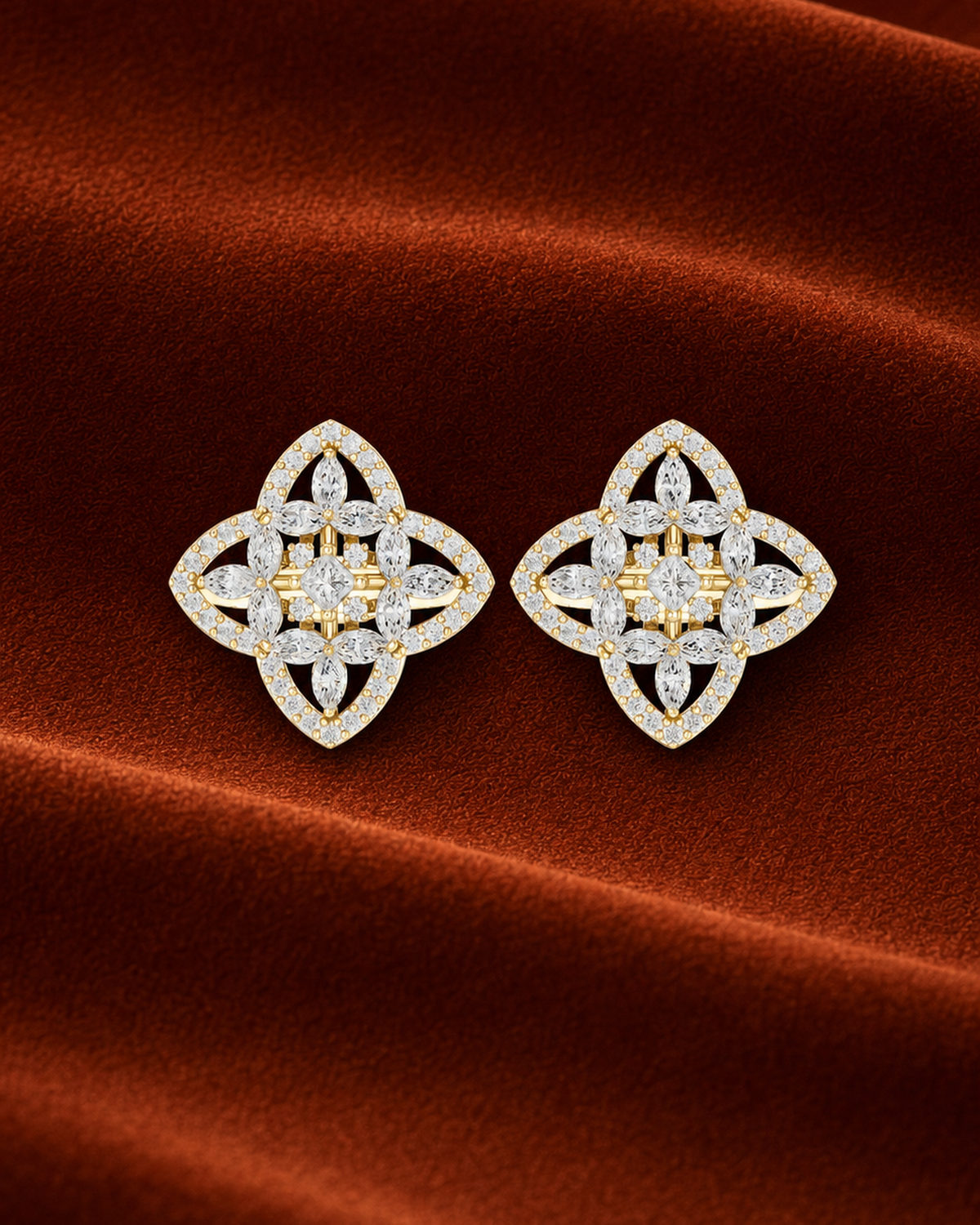 Marquise Quatrefoil Diamond Stud Earrings by MONICONIC