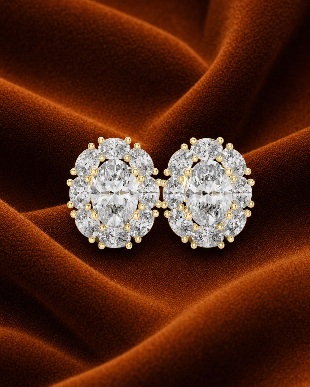 Oval Rosette Diamond Stud Earrings by MONICONIC