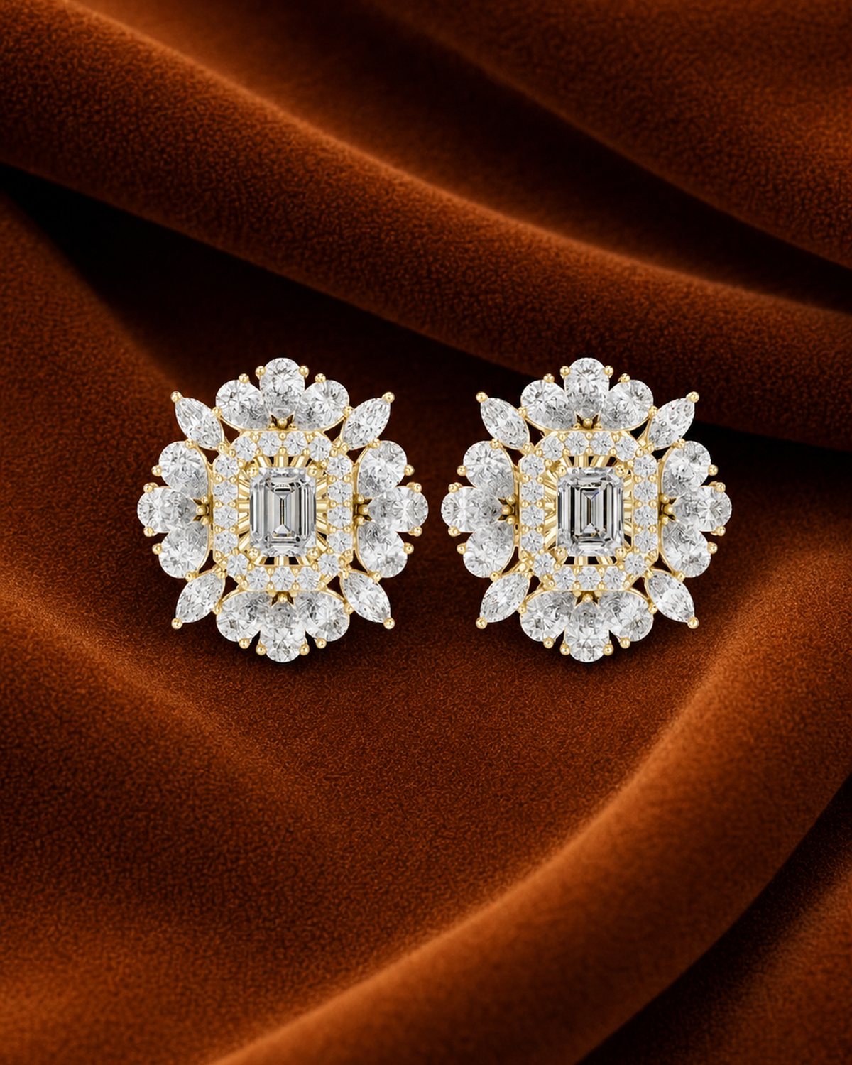 Emerald-Cut Petal Halo Stud Earrings by MONICONIC
