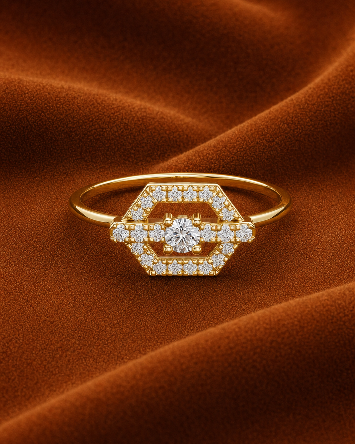 Open Hexagon Halo Ring by MONICONIC