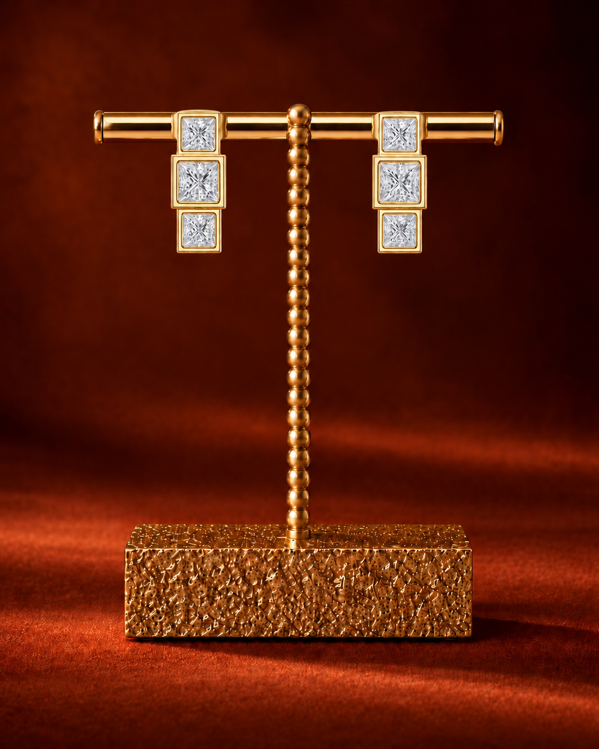 Stacked Cube Diamond Drop Earrings by MONICONIC