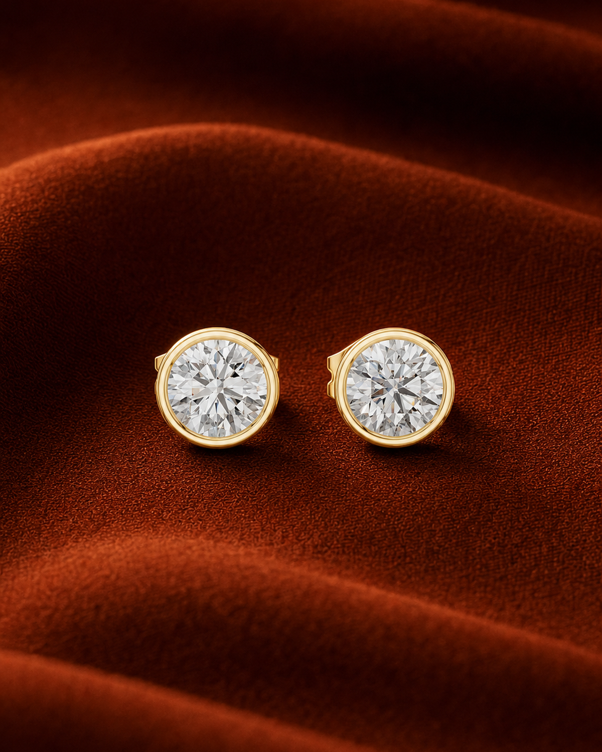 Round Bezel Diamond Stud Earrings by MONICONIC