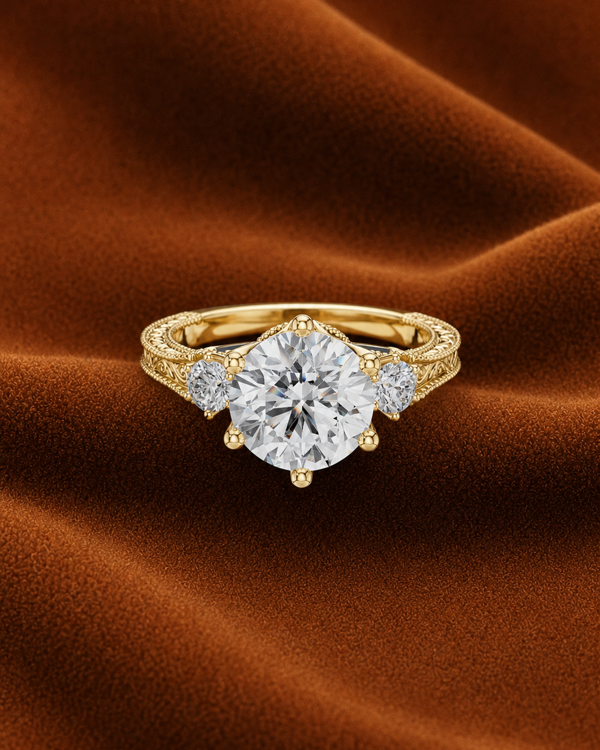 Engraved Three Stone Ring by MONICONIC