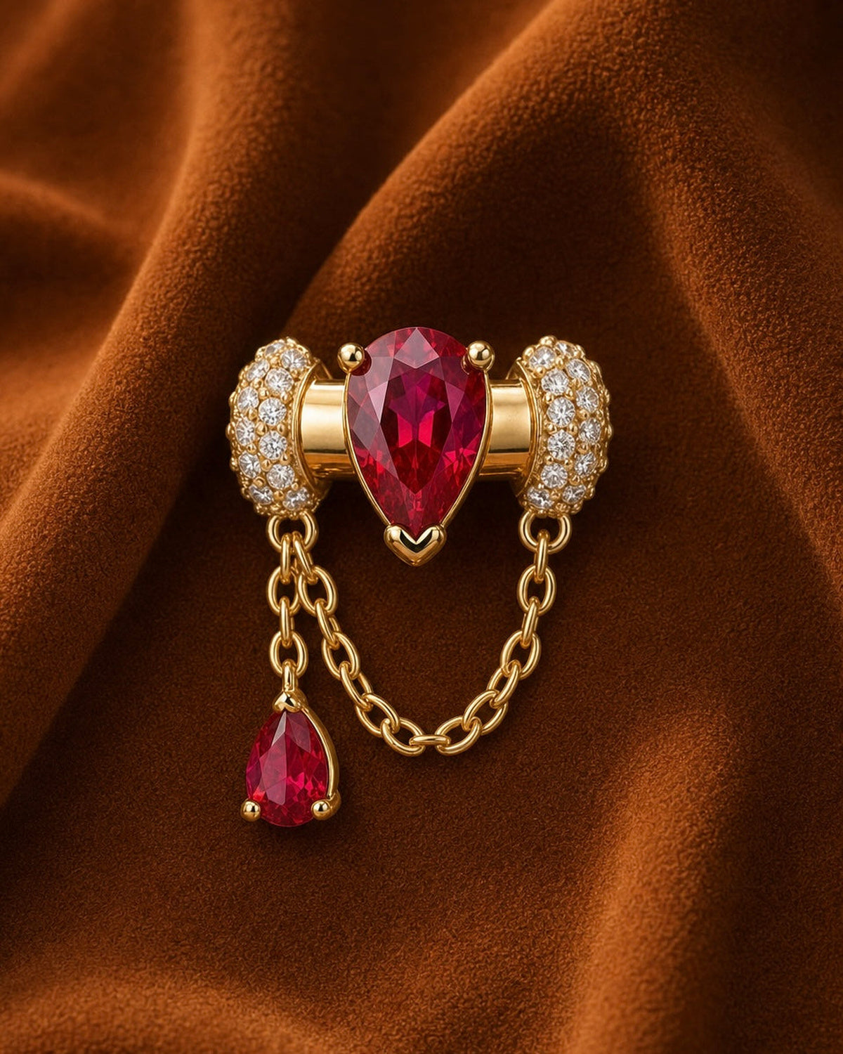Scarlet Teardrop Chain Ear Cuff Earrings