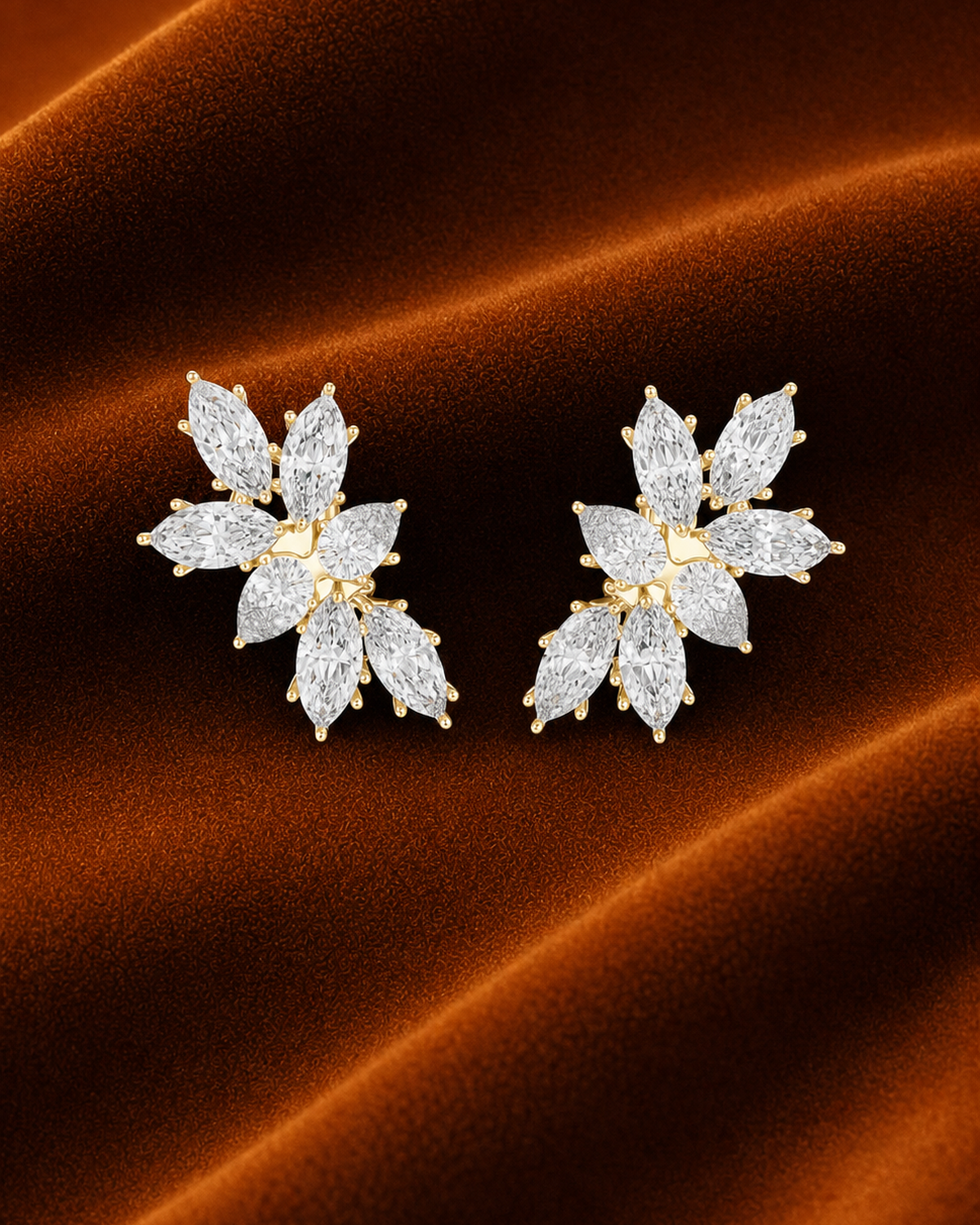 Marquise Leaf Diamond Stud Earrings by MONICONIC