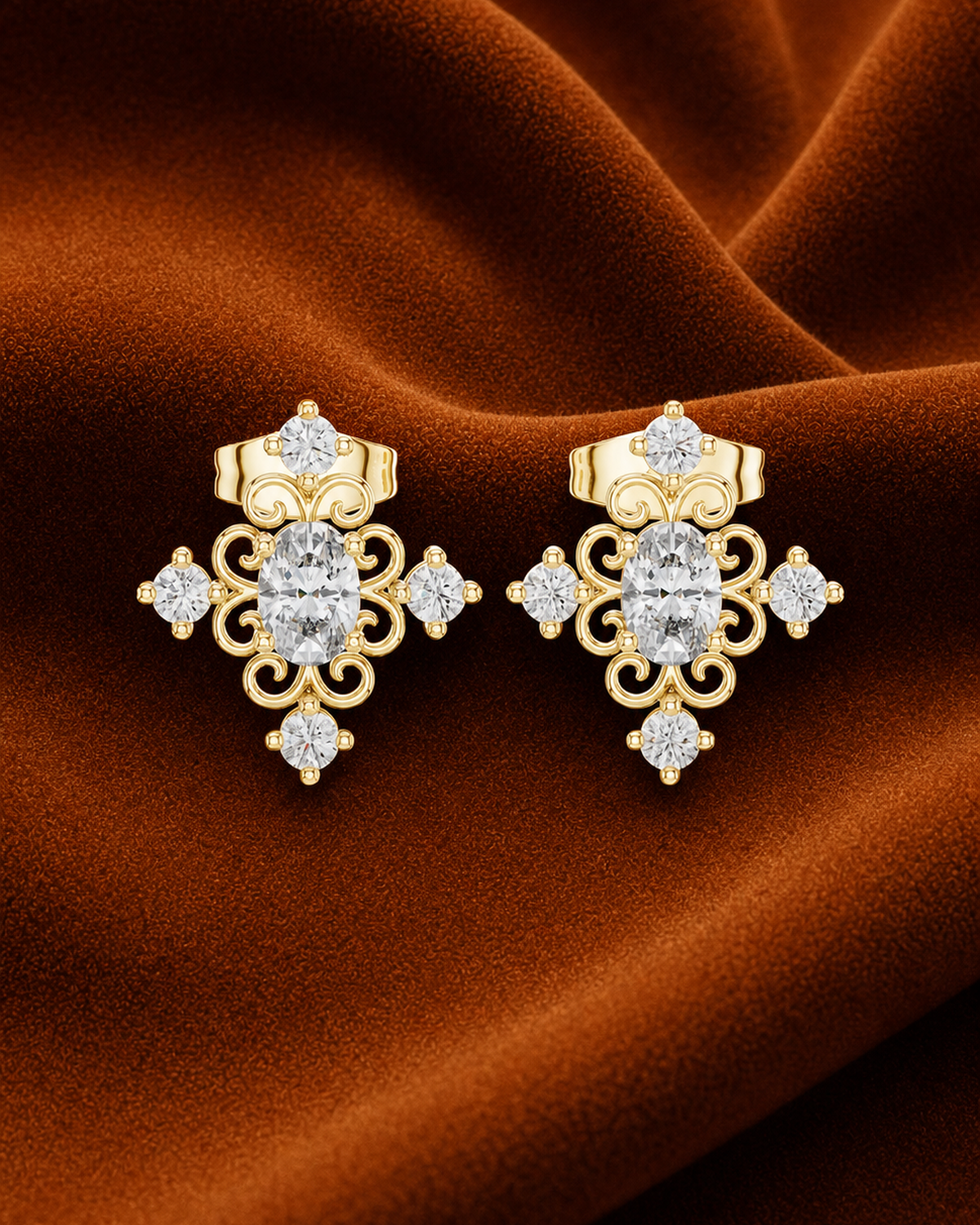 Oval Scroll Lab Grown Diamond Studs by MONICONIC