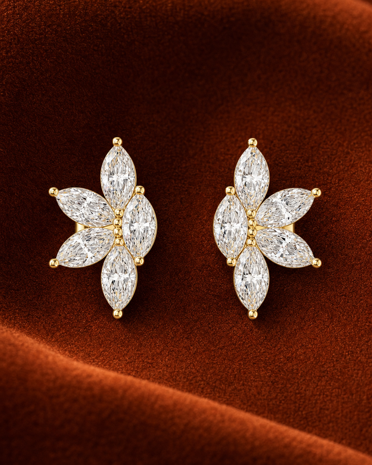Marquise Diamond Flower Stud Earrings by MONICONIC
