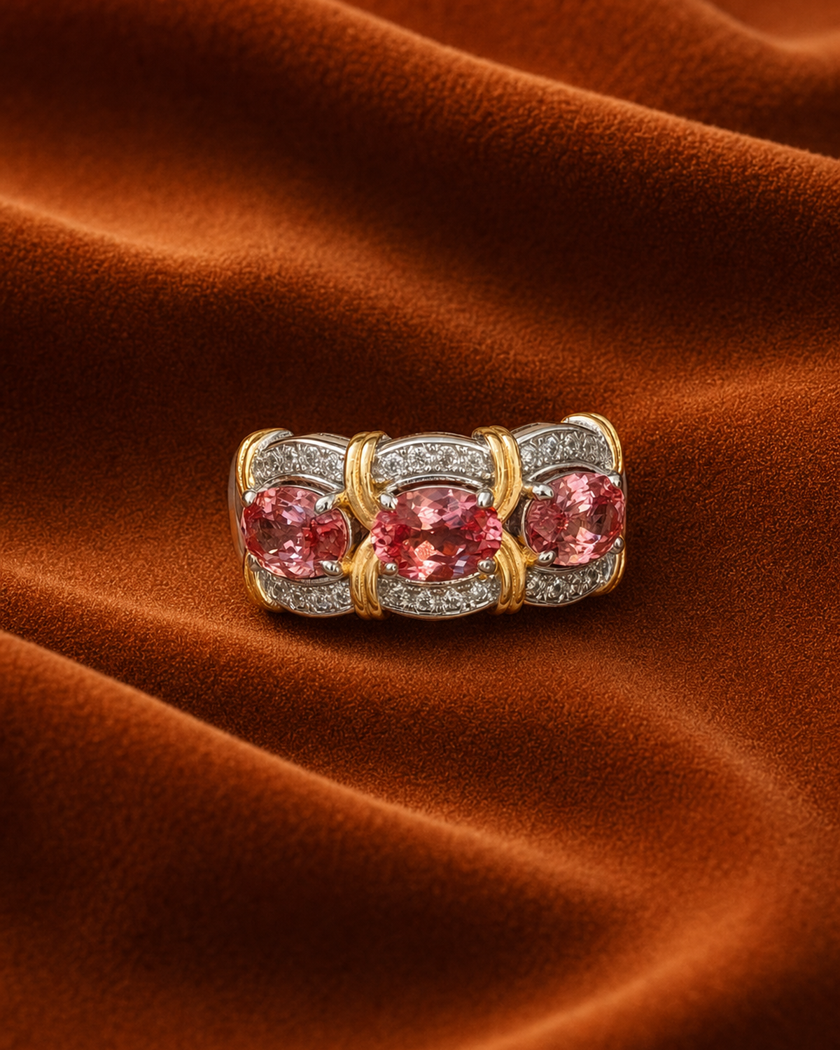 Padparadscha Triple Band Ring by MONICONIC