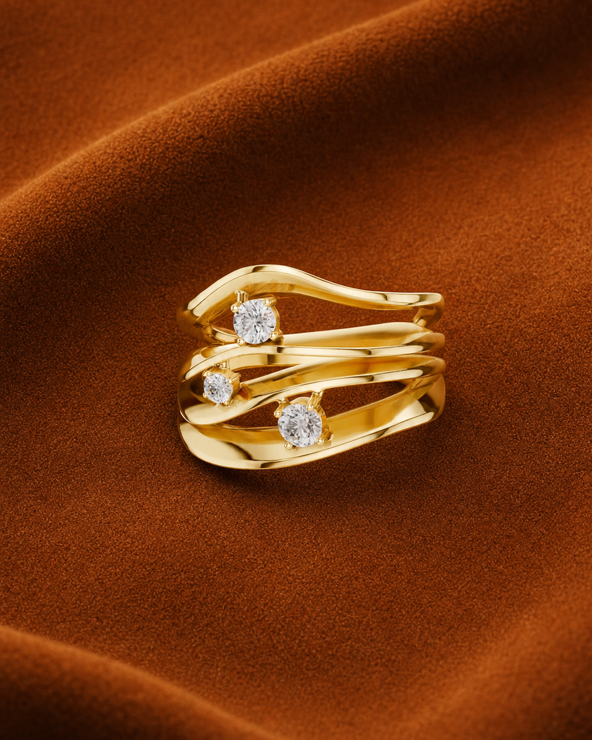 Three-Diamond Bypass Ring by MONICONIC