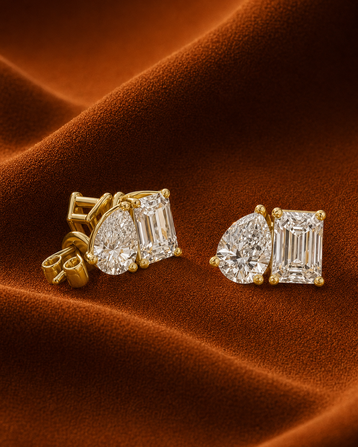 Pear & Emerald-Cut Diamond Stud Earrings by MONICONIC