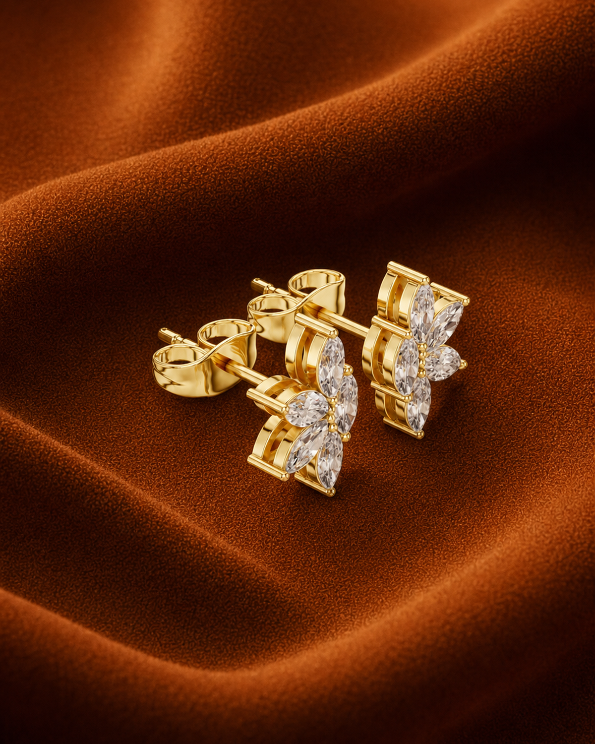 Marquise Diamond Flower Stud Earrings by MONICONIC