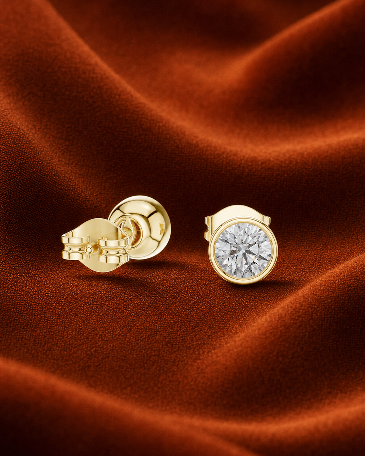 Round Bezel Diamond Stud Earrings by MONICONIC