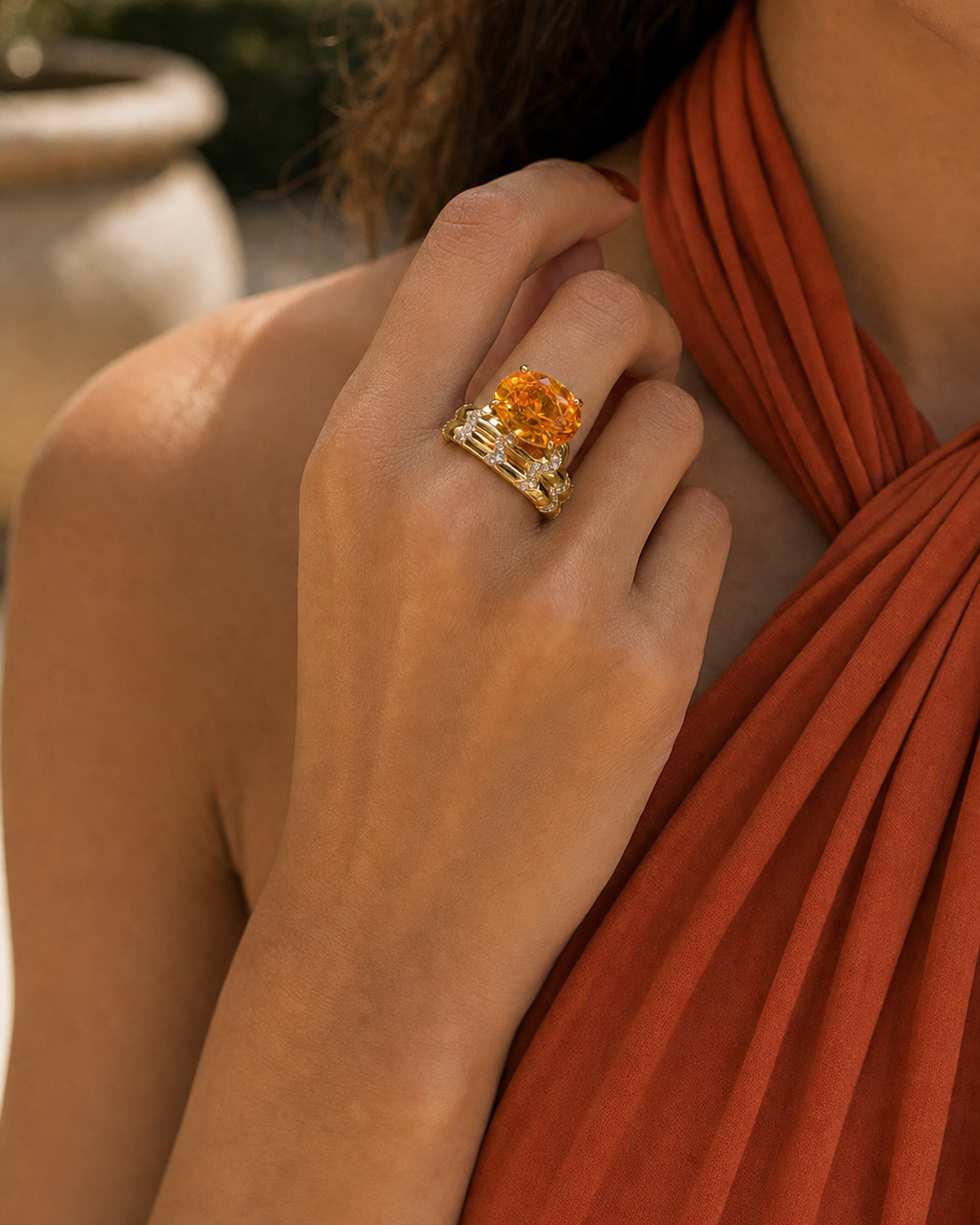 Solar Ember Cocktail Ring