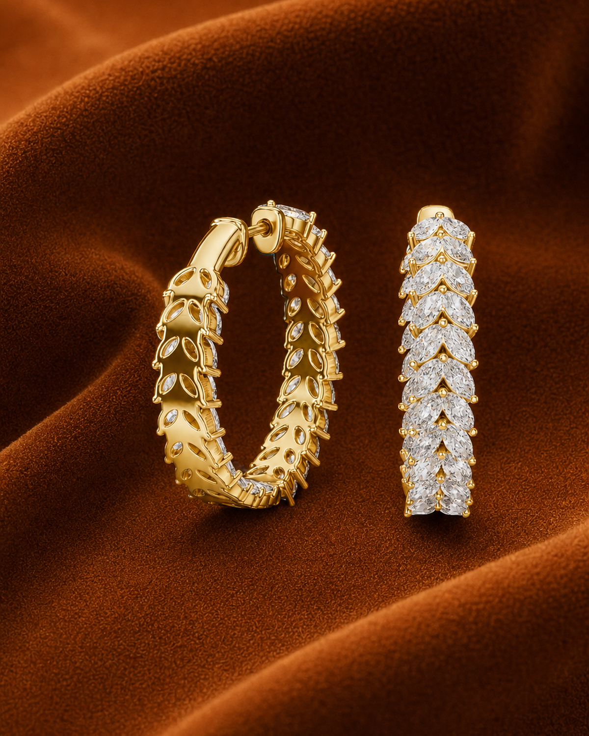 Marquise Leaf Diamond Hoop Earrings by MONICONIC