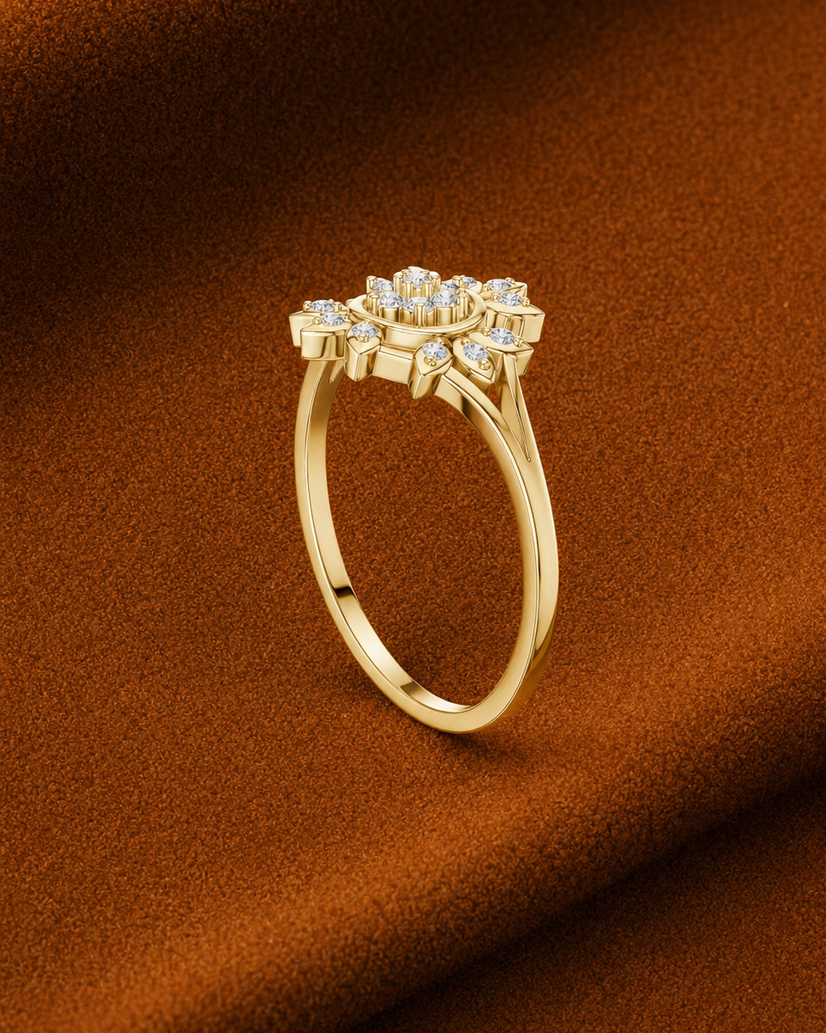 Sunburst Floral Halo Ring by MONICONIC