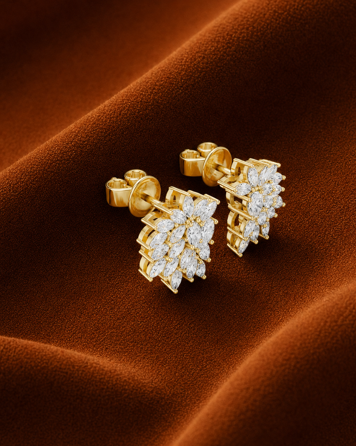 Marquise Leaf Diamond Stud Earrings by MONICONIC