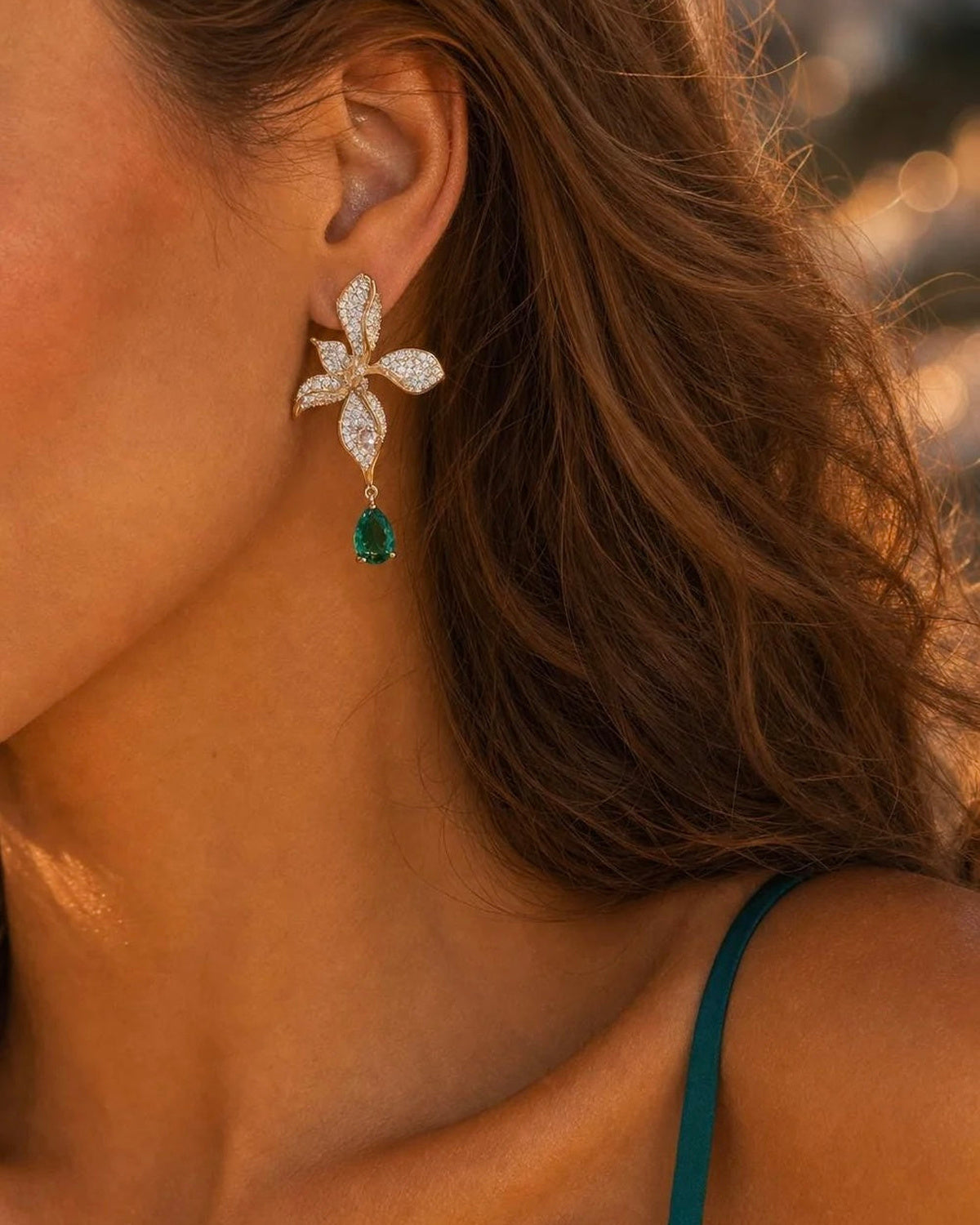 Crystal Flower Drop Earrings