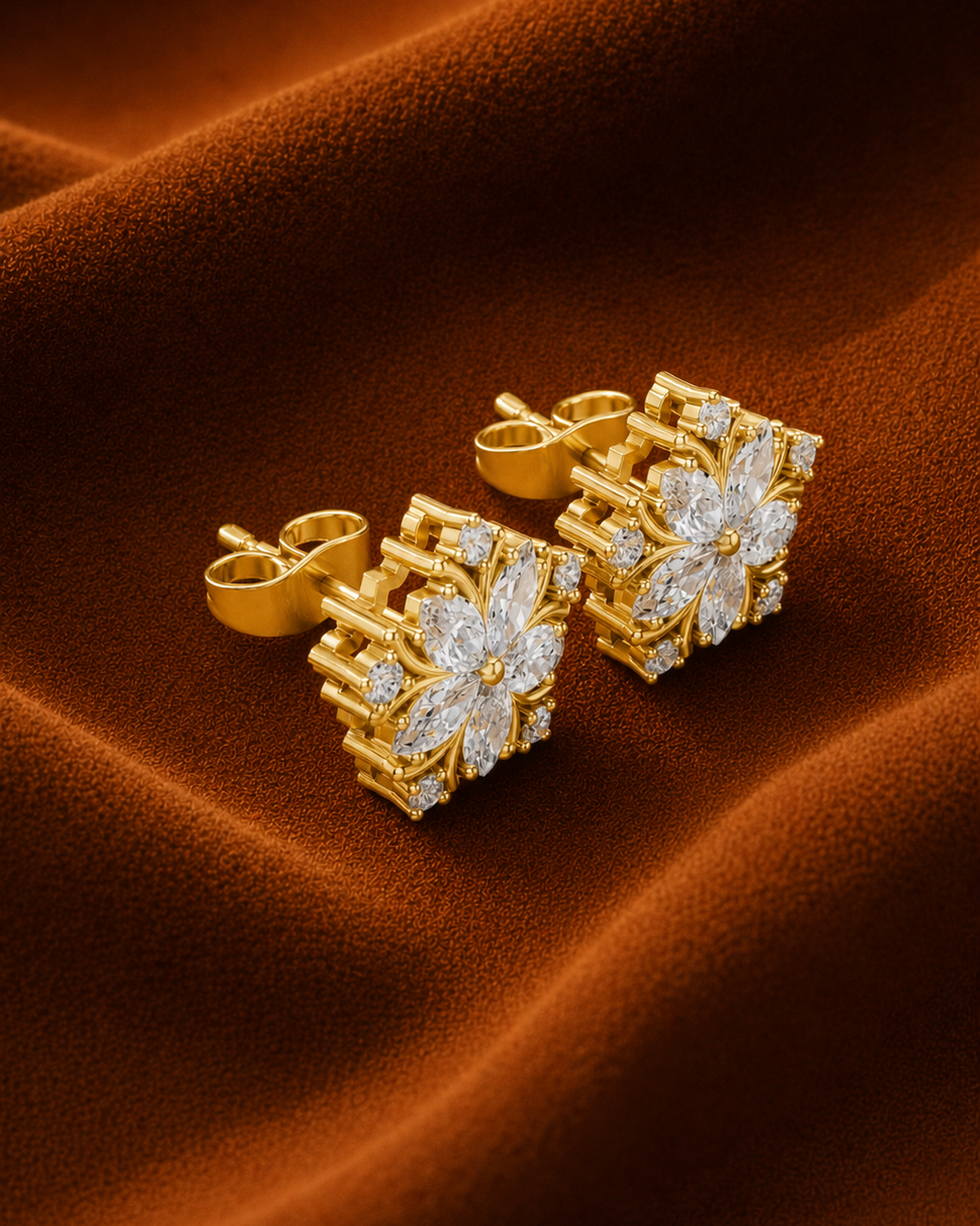 Marquise Petal Diamond Stud Earrings by MONICONIC