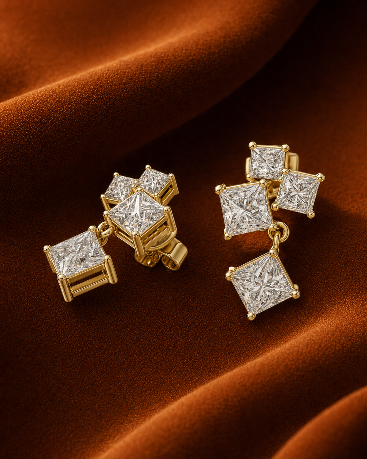 Princess-Cut Diamond Cascade Drop Earrings by MONICONIC