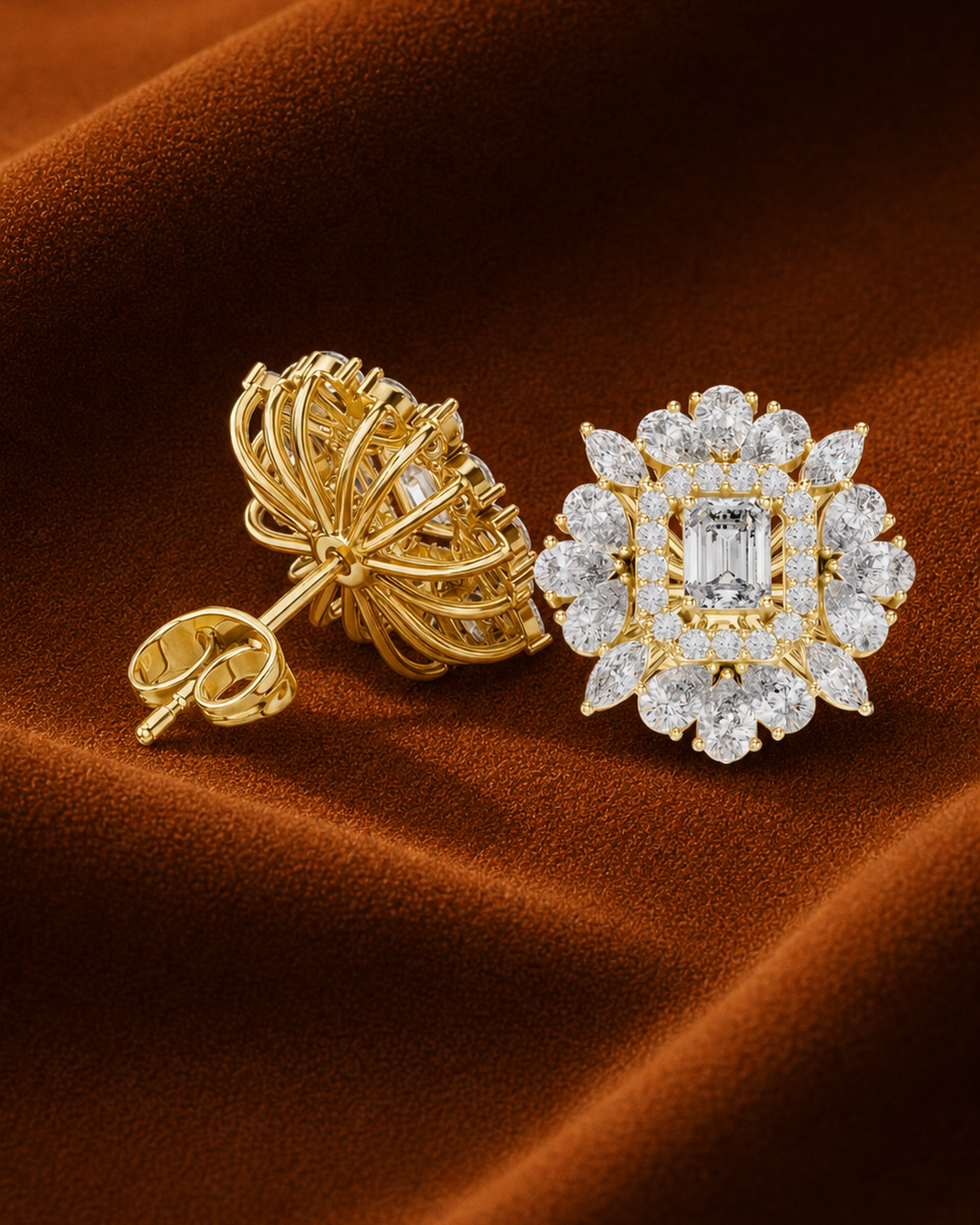 Emerald-Cut Petal Halo Stud Earrings by MONICONIC