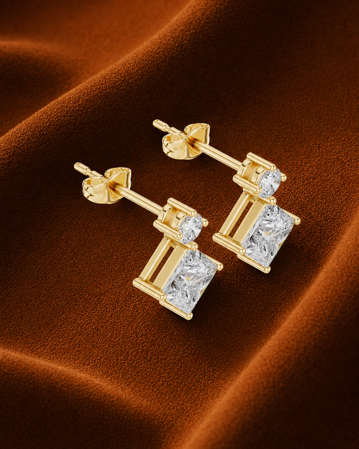 Round Princess Diamond Drop Earrings by MONICONIC