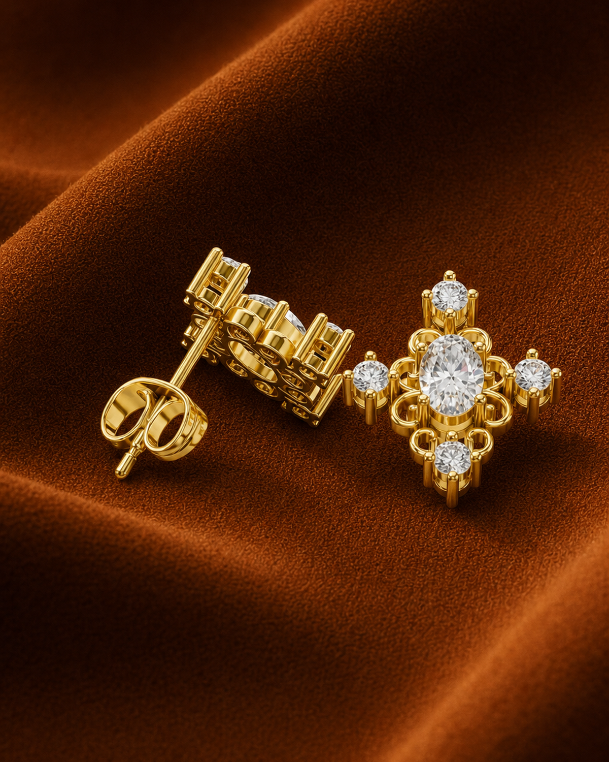 Oval Scroll Lab Grown Diamond Studs by MONICONIC