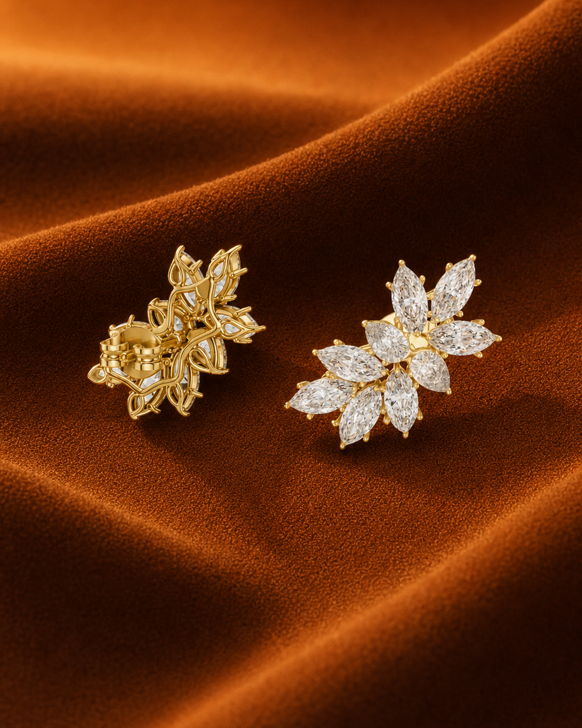 Marquise Leaf Diamond Stud Earrings by MONICONIC