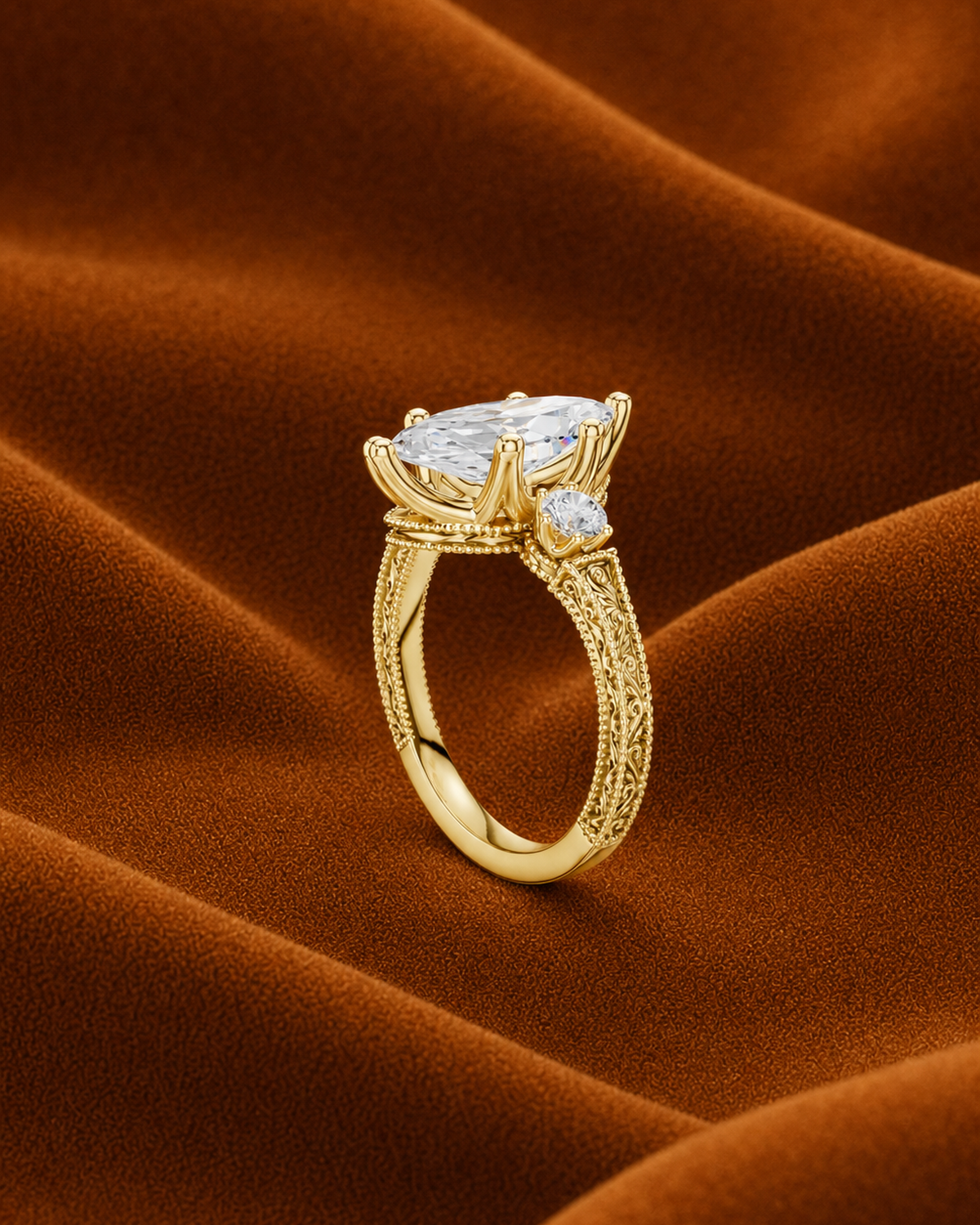 Engraved Marquise Three Stone Ring by MONICONIC