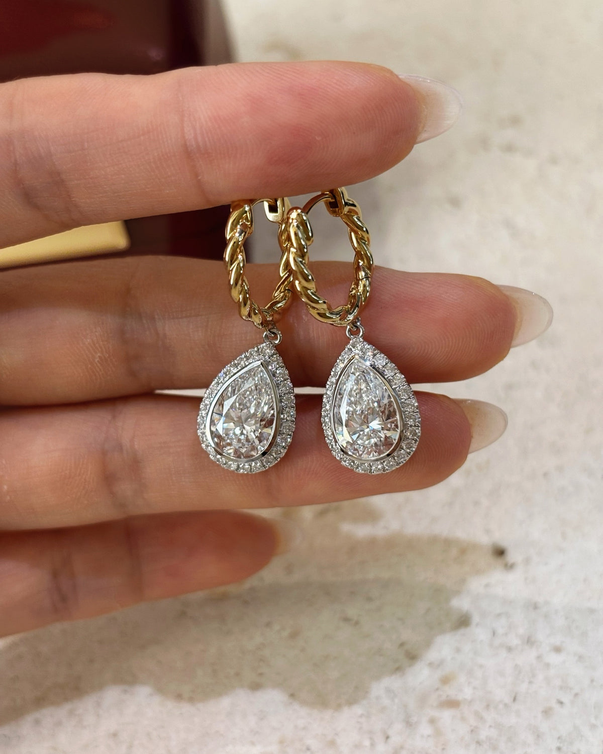 Braided Hoop Pear Drop Earrings by MONICONIC