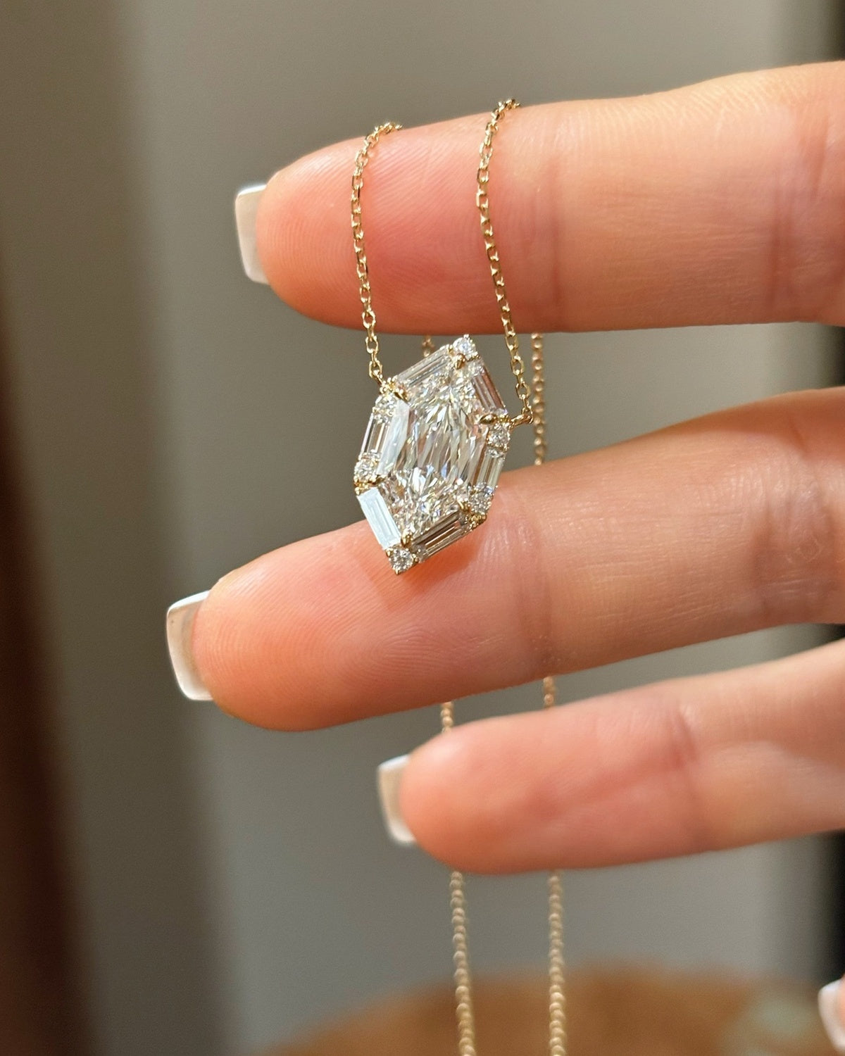 Hex Baguette Pendant Necklace by MONICONIC