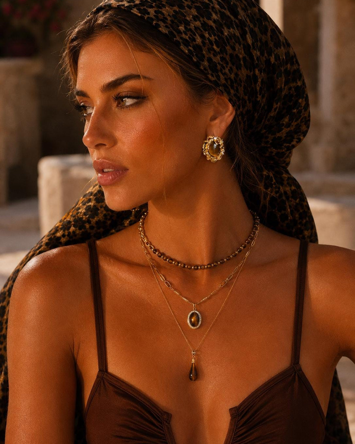 Tiger’s Eye Ripple Stud Earrings