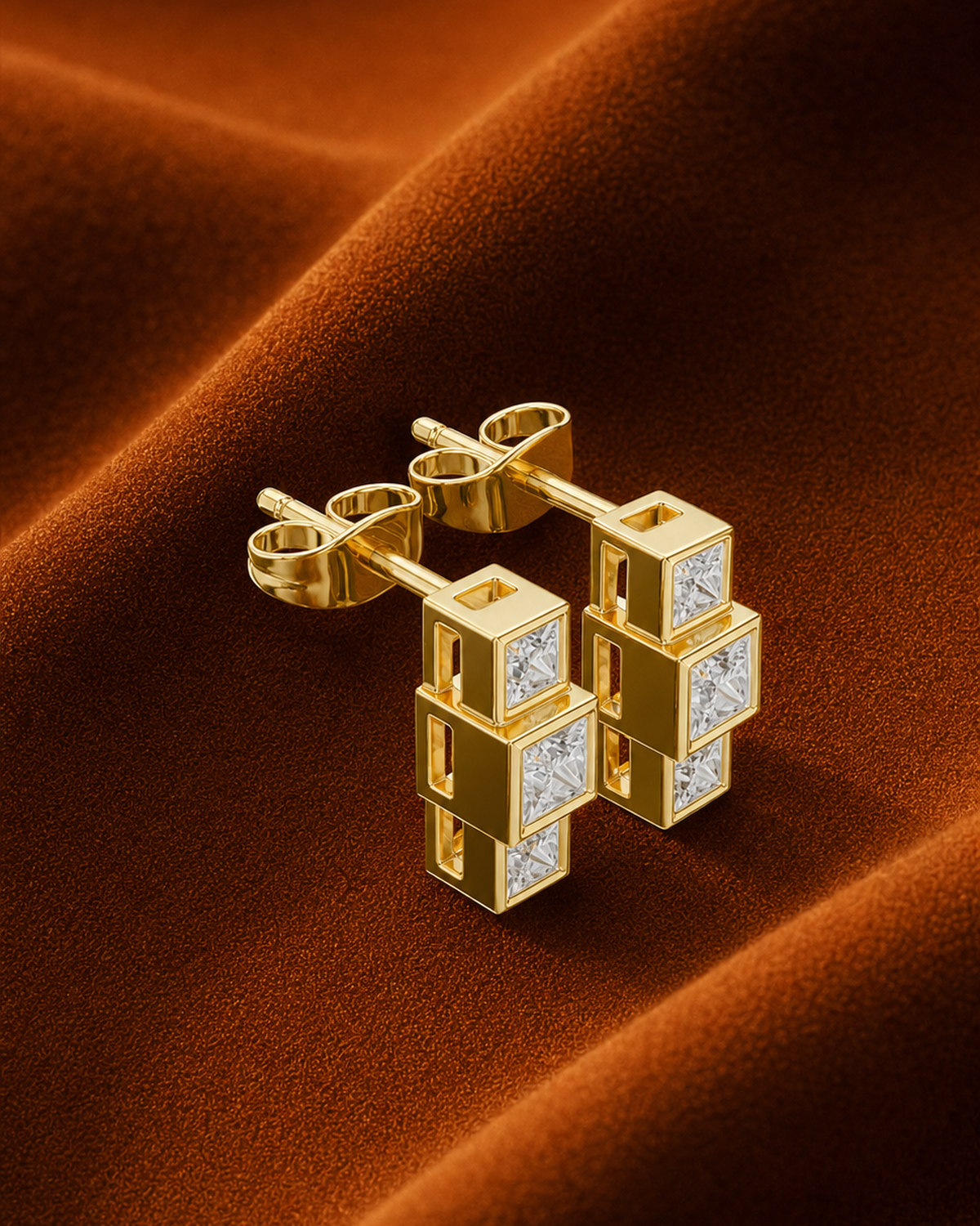 Stacked Cube Diamond Drop Earrings by MONICONIC