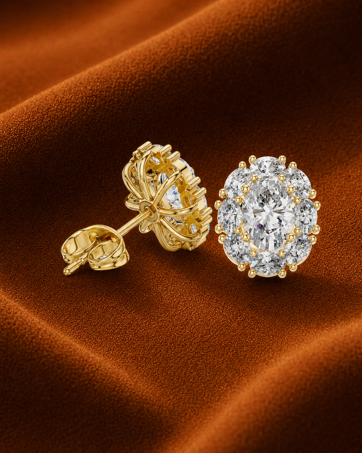 Oval Rosette Diamond Stud Earrings by MONICONIC
