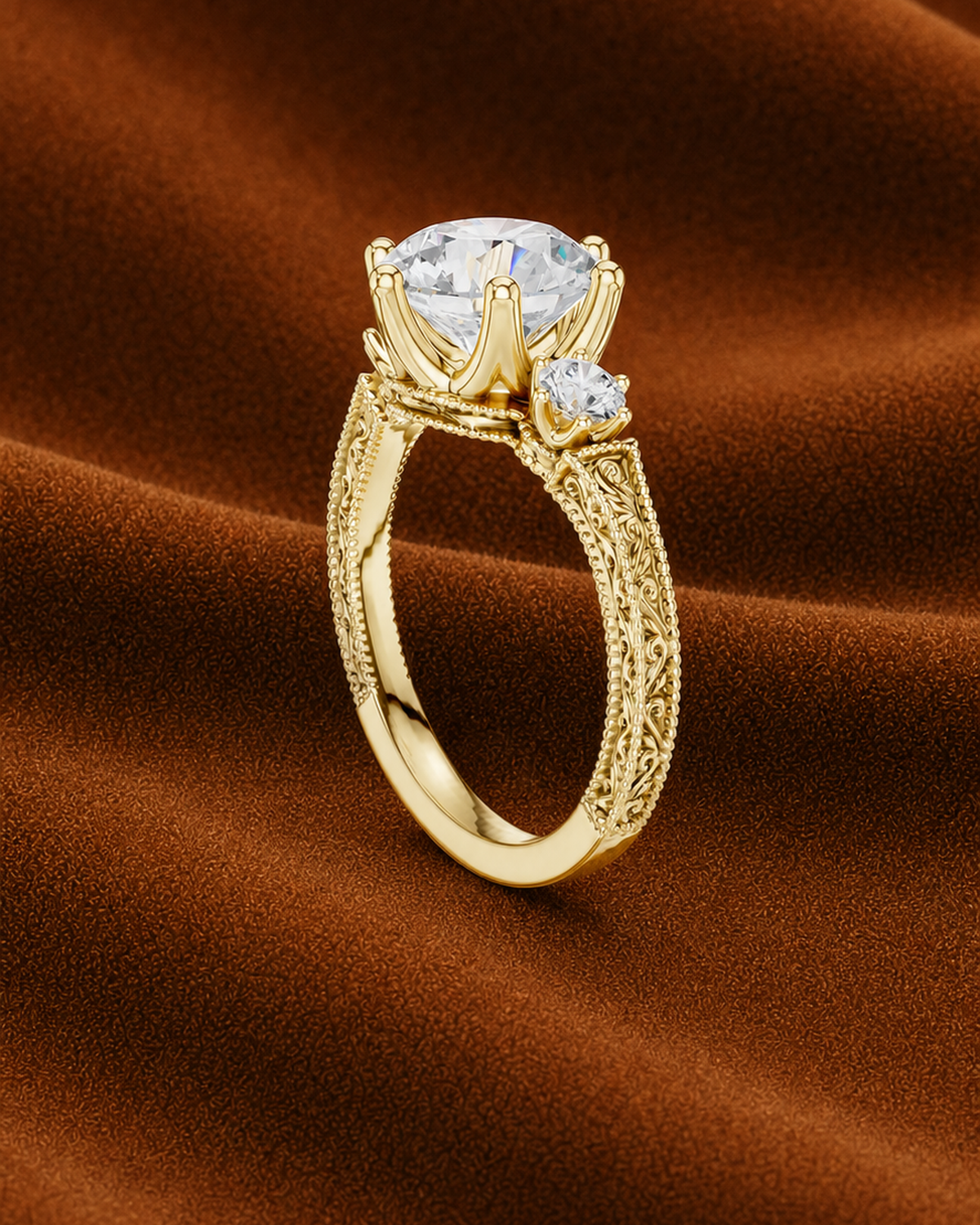 Engraved Three Stone Ring by MONICONIC