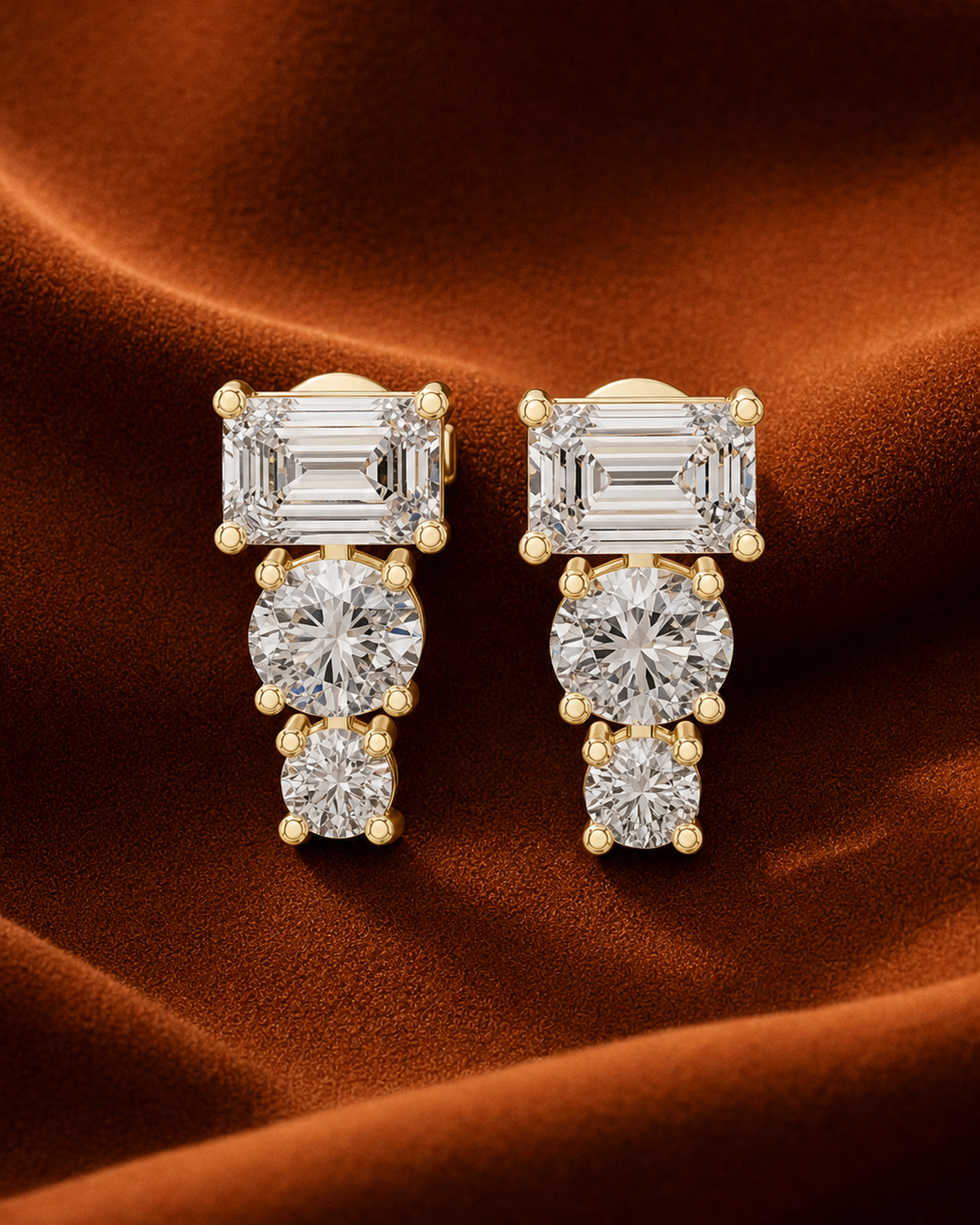 Mixed-Cut Trio Diamond Drop Earrings by MONICONIC