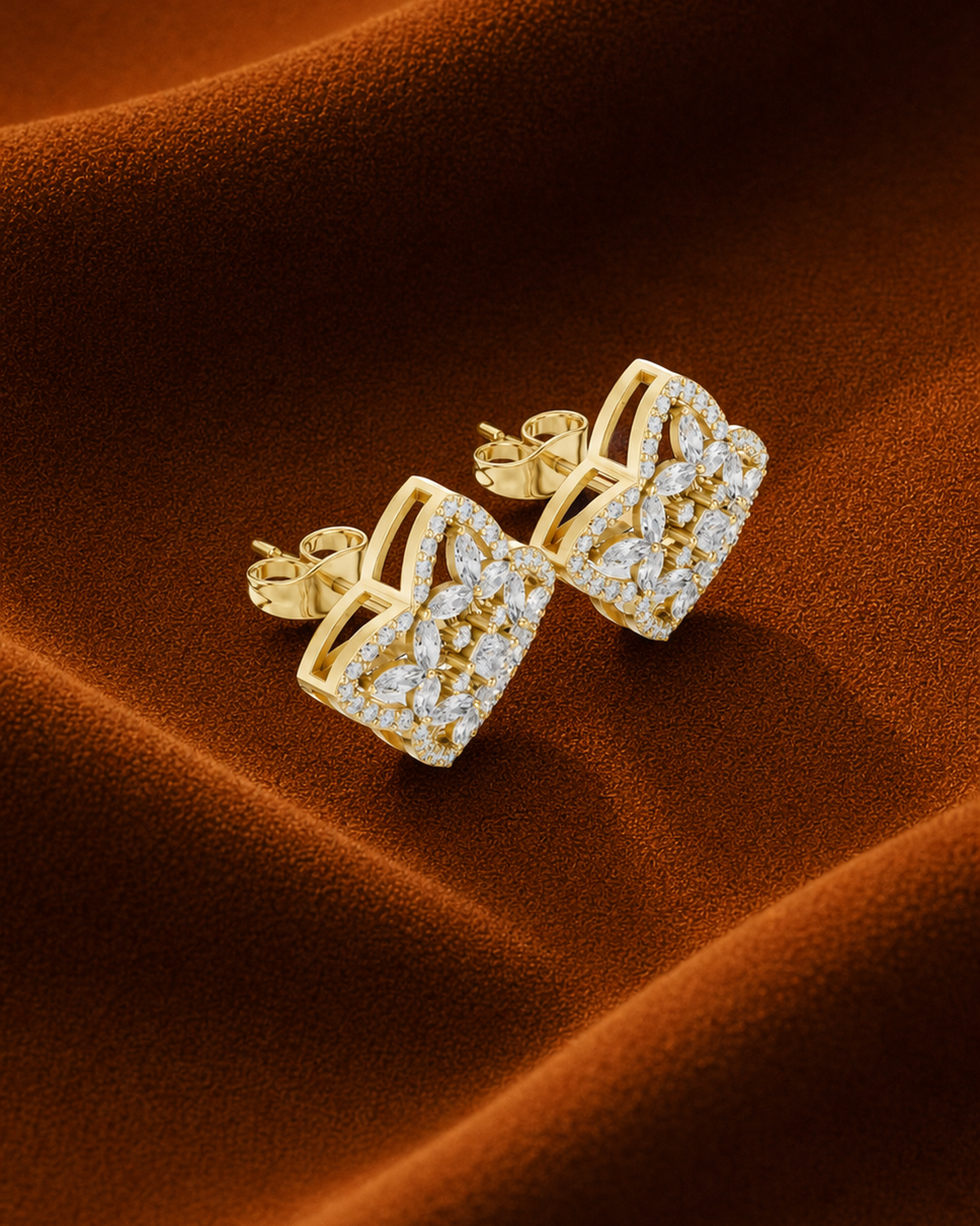 Marquise Quatrefoil Diamond Stud Earrings by MONICONIC