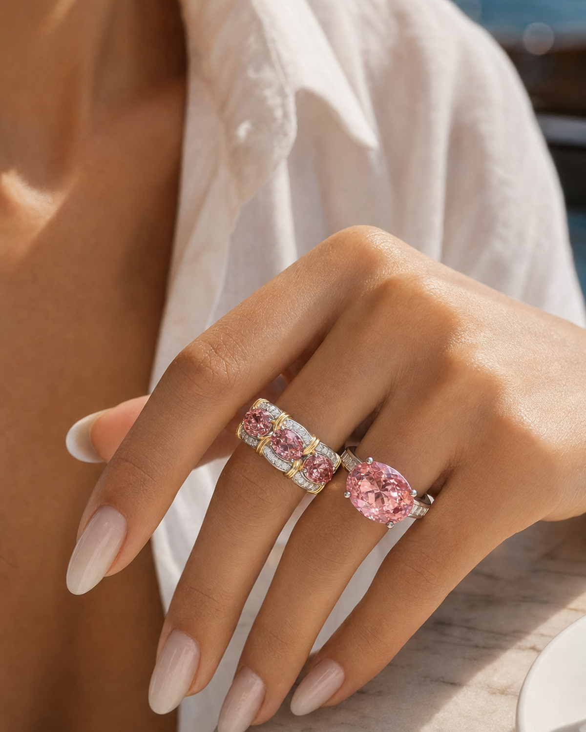 Padparadscha Triple Band Ring by MONICONIC