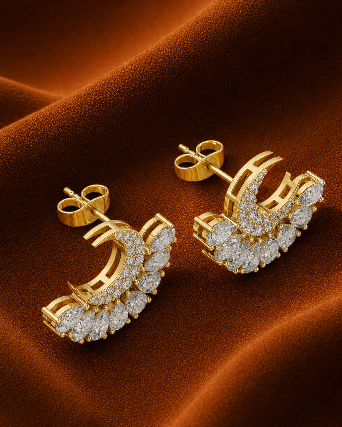 Crescent Moon Diamond Stud Earrings by MONICONIC