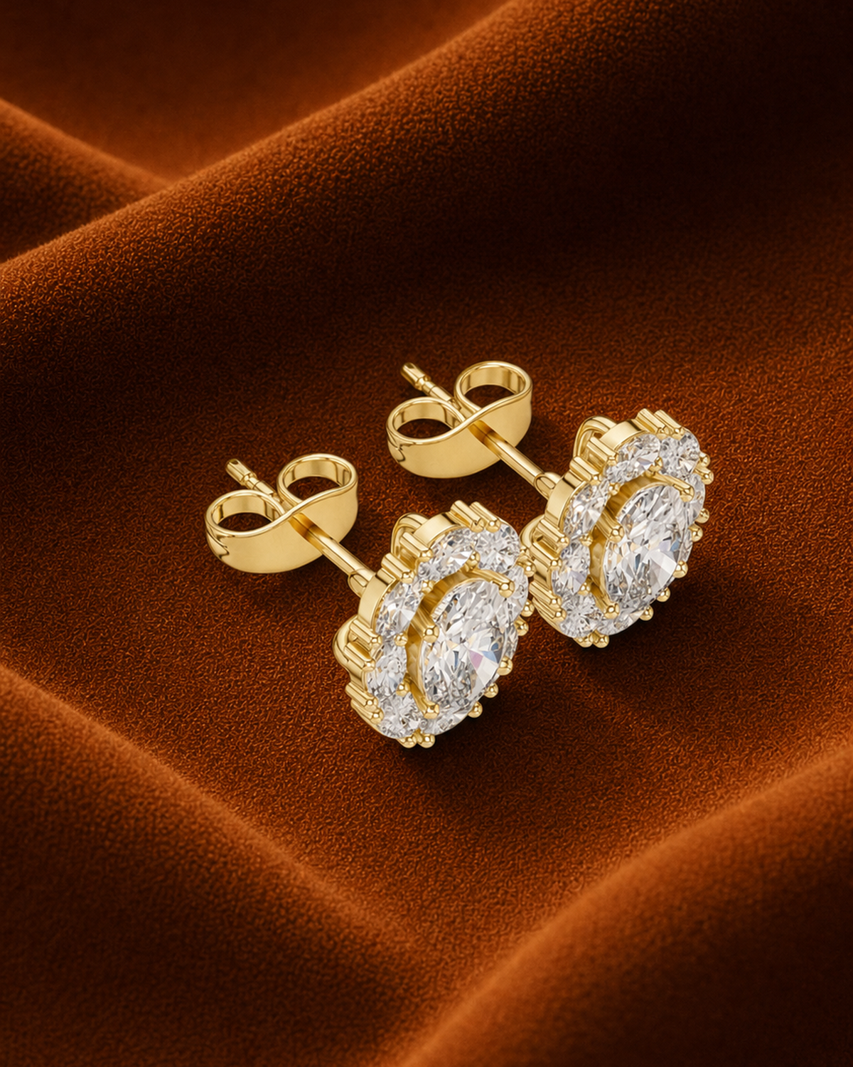 Oval Rosette Diamond Stud Earrings by MONICONIC