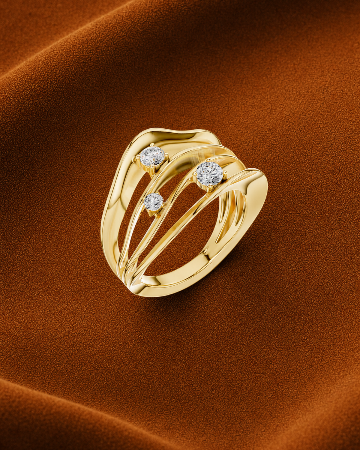 Three-Diamond Bypass Ring by MONICONIC