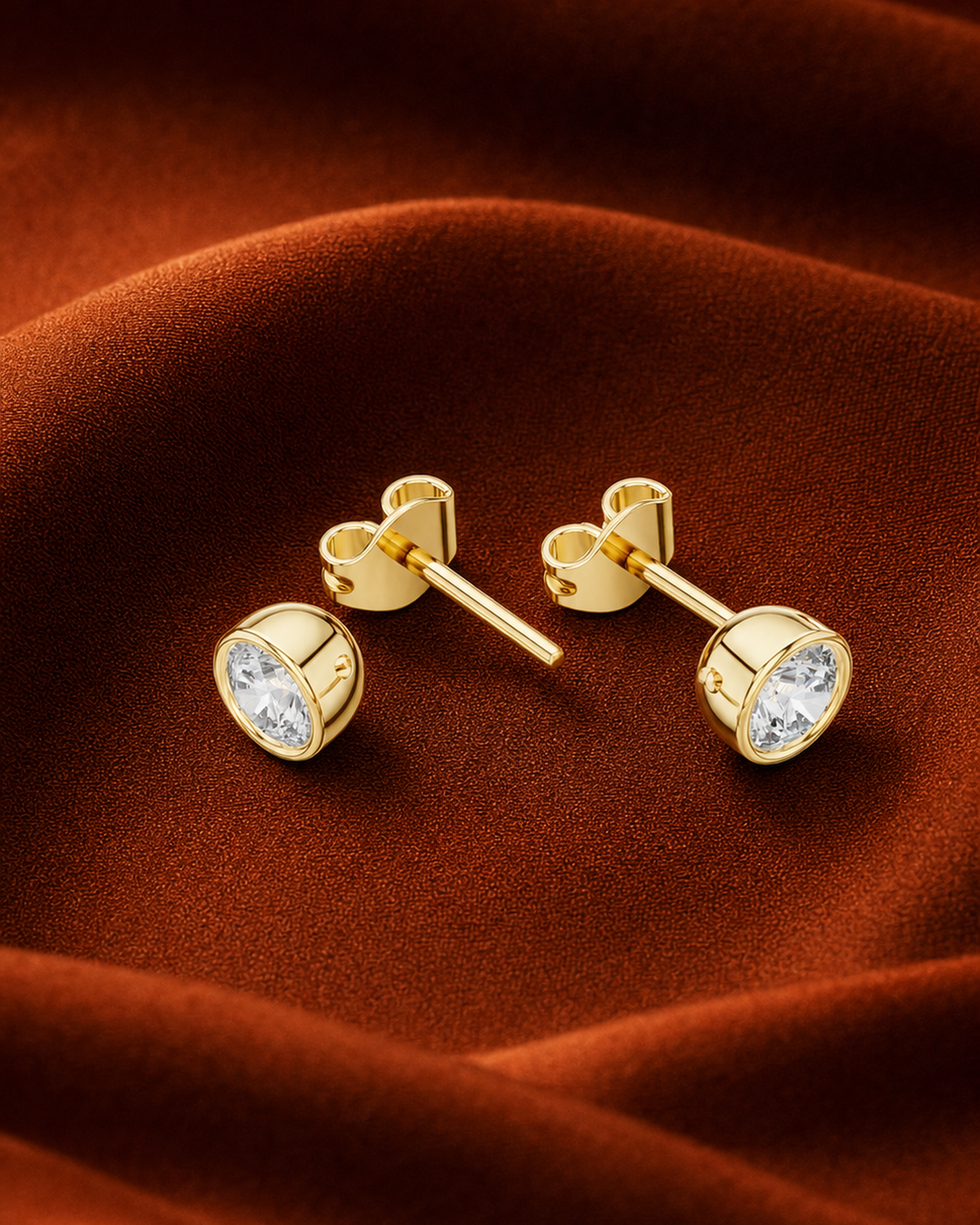 Round Bezel Diamond Stud Earrings by MONICONIC